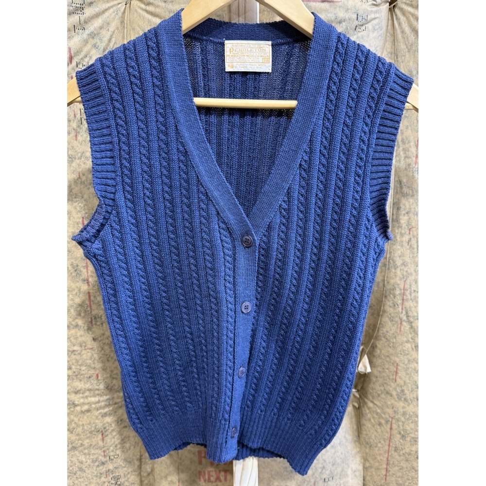 Vintage Pendleton Wool Sweater Vest Mens Blue‎ Button Front USA Size 38 Chunky